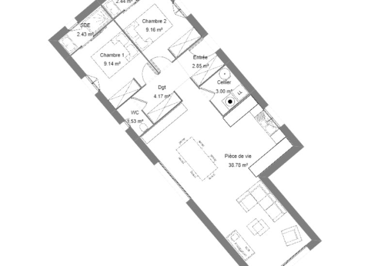plan intérieur 73.49m² 2 chambres[78]